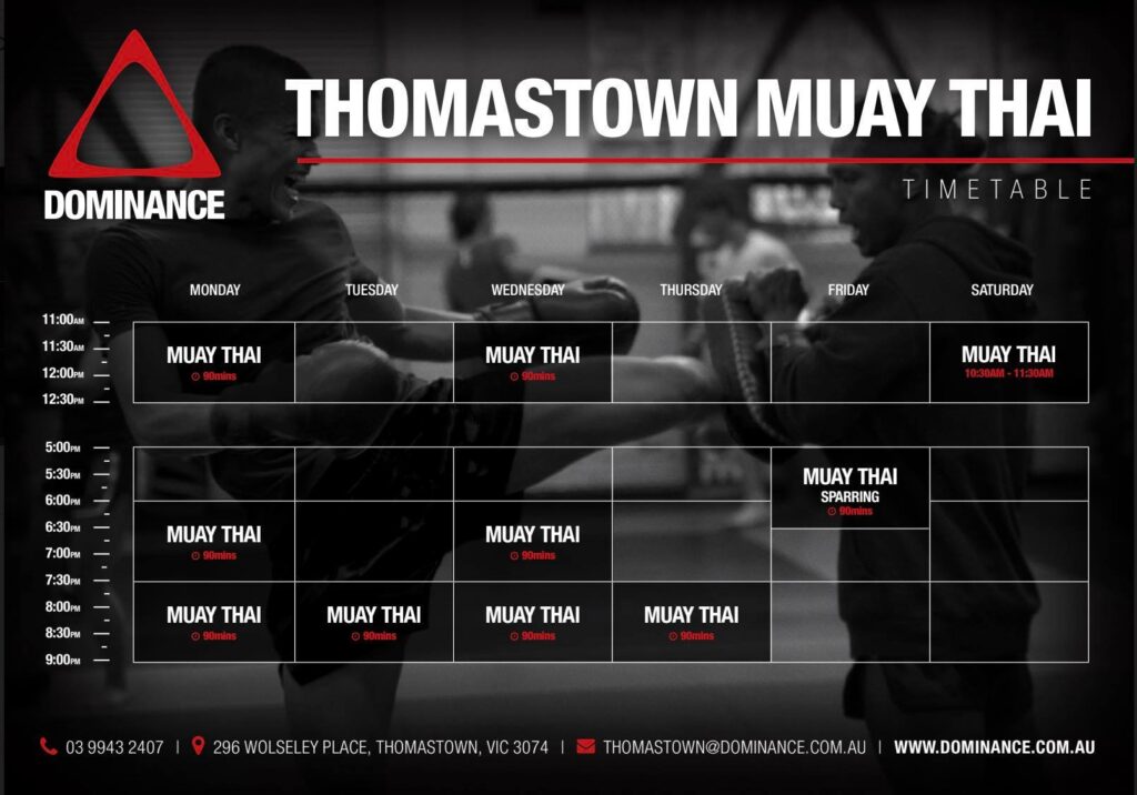 New Muay Thai Timetable for Thomastown Dominance MMA